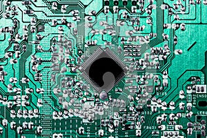 Microchip integrated on green motherboard computer science