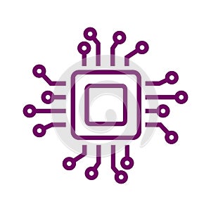 Microchip line icon. CPU, Central processing unit, computer processor, chip symbol in circle