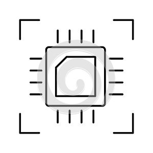 Microchip Line Icon. Semiconductor Technology And Circuit Design Outline Symbol. Digital Processing And Computing Power