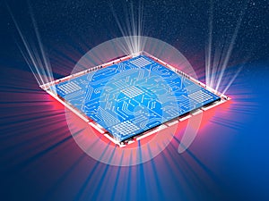 Microchip, power and speed. Presentation of the new microchip. Processor of a computer. Printed circuits. Information, quantum