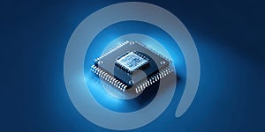Microchip Processor On A Blue Gradient Background With Subtle Glow