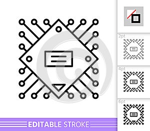 Microchip simple line micro processor vector icon