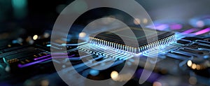 The Microchip Surrounded by Advanced Circuitry and Vibrant Light Patterns..AI generated image