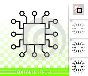 Microchip circuit simple black line vector icon