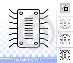 Microchip circuit simple black line vector icon