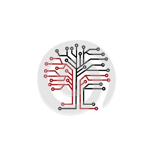 Microchip tree Logo. Digital Tree, technology, nature, wireless, internet, network, technologies, vector logo template. Logo of in