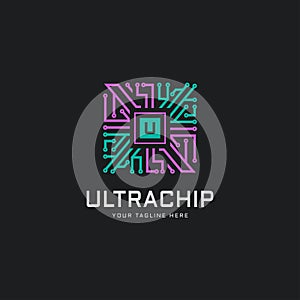 Microchip vector illustration, processor icon logo design