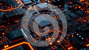 Microchips p through a series of rigorous testing machines verifying their strength against potential data breaches photo