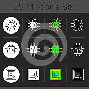 Microcircuits dark theme icons set