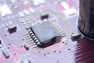 Microcircuits and electronic components. Macro photography