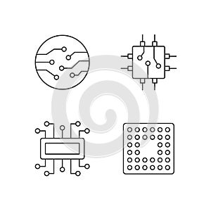 Microcircuits linear icons set