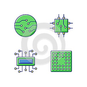 Microcircuits RGB color icons set