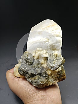 Microcline feldspar with muscovite crystal mineral specimen from pakistan