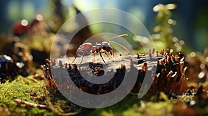 Microcosmic Explorations: Ants on a Forest Stump in Macro Detail