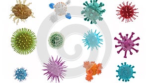 Microcosmic Menace: 3D Viruses Unveiled on a Blank Canvas