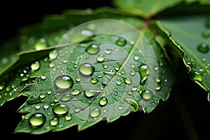 Microcosmic view water drips from leaf