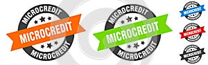 microcredit stamp. microcredit round ribbon sticker. tag