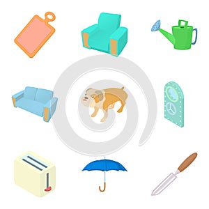 Microdistrict icons set, cartoon style