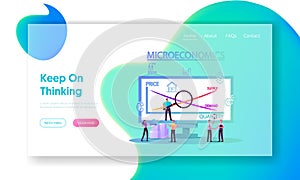Microeconomics Landing Page Template. Tiny Characters Local Business Increase Money Profit Stats photo