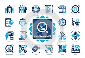 Microeconomics solid icon set