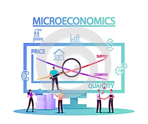 Microeconomics, Tiny Characters Local Business Increase Money Profit Stats, Product Positive Value photo