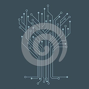 Microelectronics Circuits. Blue circuit board vector background.