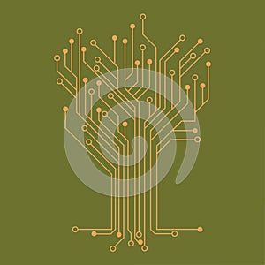 Microelectronics Circuits. Circuit board vector, green background.