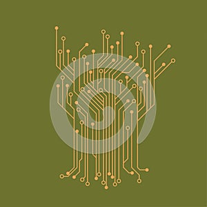 Microelectronics Circuits. Circuit board vector, green background.