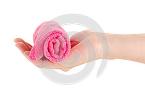 Microfibre cloth roll in hand