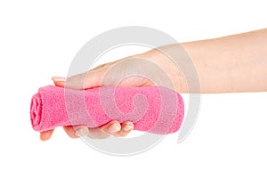 Microfibre cloth roll in hand