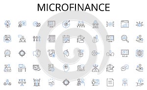 microfinance line icons collection. Partnership, Colleagues, Teamwork, Collaboration, Cohesion, Unity, Comrades vector photo