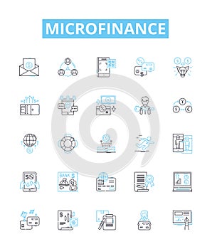 Microfinance vector line icons set. Microfinance, Loan, Finance, Banking, Credit, Investment, Poor illustration outline