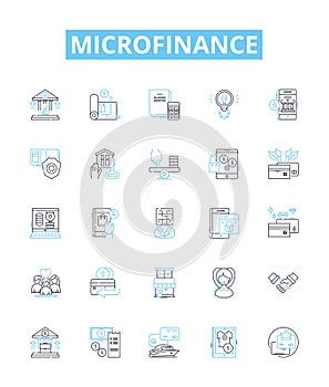 Microfinance vector line icons set. Microfinance, Loan, Finance, Banking, Credit, Investment, Poor illustration outline photo