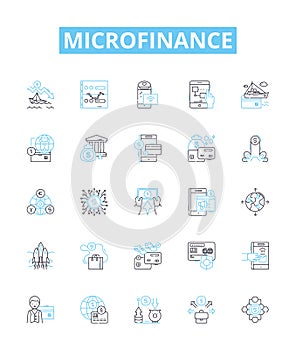 Microfinance vector line icons set. Microfinance, Loan, Finance, Banking, Credit, Investment, Poor illustration outline photo