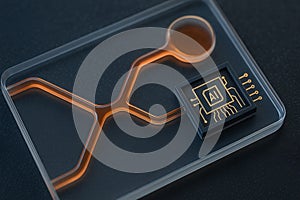 Microfluidic Device for AI Blood Testing â Macro View of Fluid Paths and Integrated Electronics