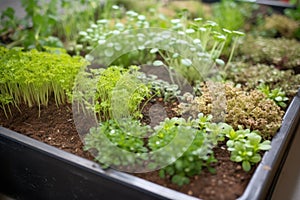 microgarden, with close-up of soil and seeds