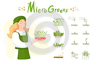 Microgreen. The girl sprouts microgreen