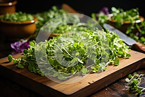 Microgreens on Cutting Board, Generative AI