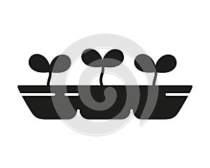 Microgreens silhouette icon. Black simple pictogram of sprouts in tray