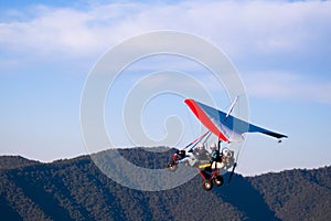 Microlight aircraft ascending