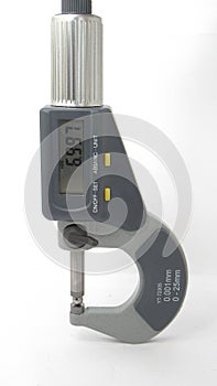 A  micrometer with a digital display,Located on white background,Easy to use in any work