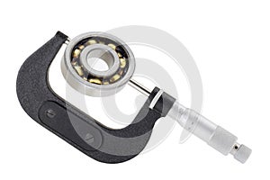 Micrometer measuring ball bearing on technical drawing, clipping path