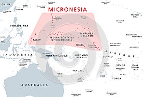 Micronesia, subregion of Oceania, political map