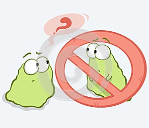 Microorganisms and bacterias with forbidden sign in cartoon style