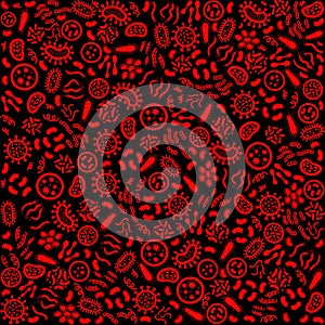 Microorganisms microscopical germs on black background