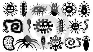 Microorganisms under the microscope, set vector illustration, silhouette photo