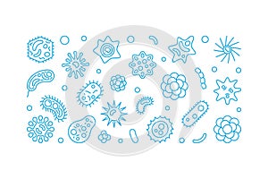 Microorganisms vector blue outline horizontal illustration photo