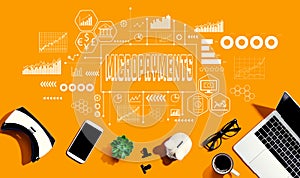 Micropayments theme with electronic gadgets and office supplies