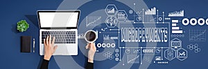Micropayments theme with person using laptop computer