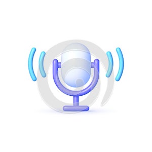 Microphone 3d in classic style on white background. Microphone 3d in realistic style on isolated background. Realistic